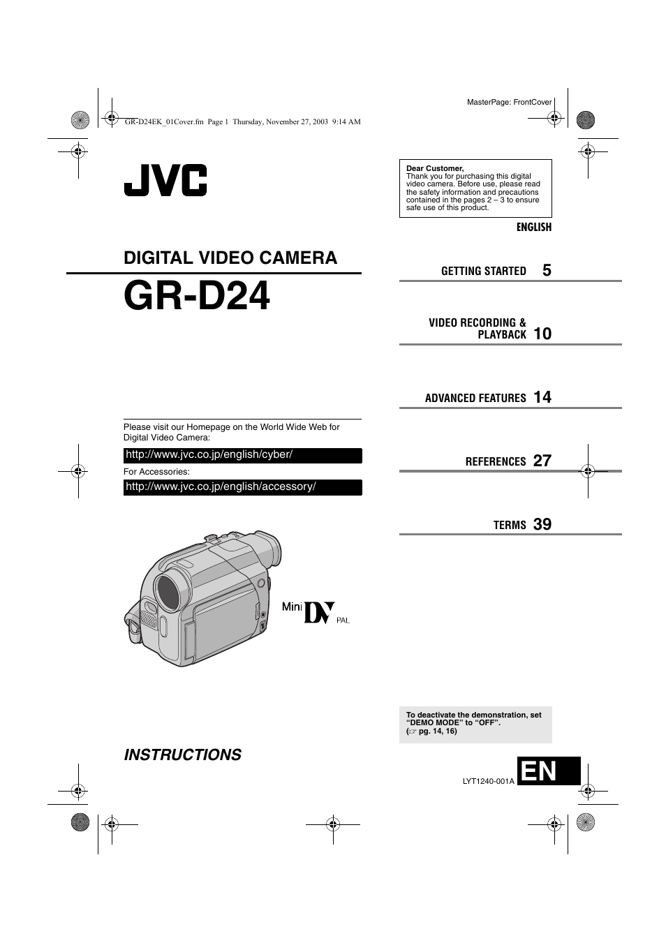 JVC Digital Video Camera GR-D24 User Manual | 40 pages