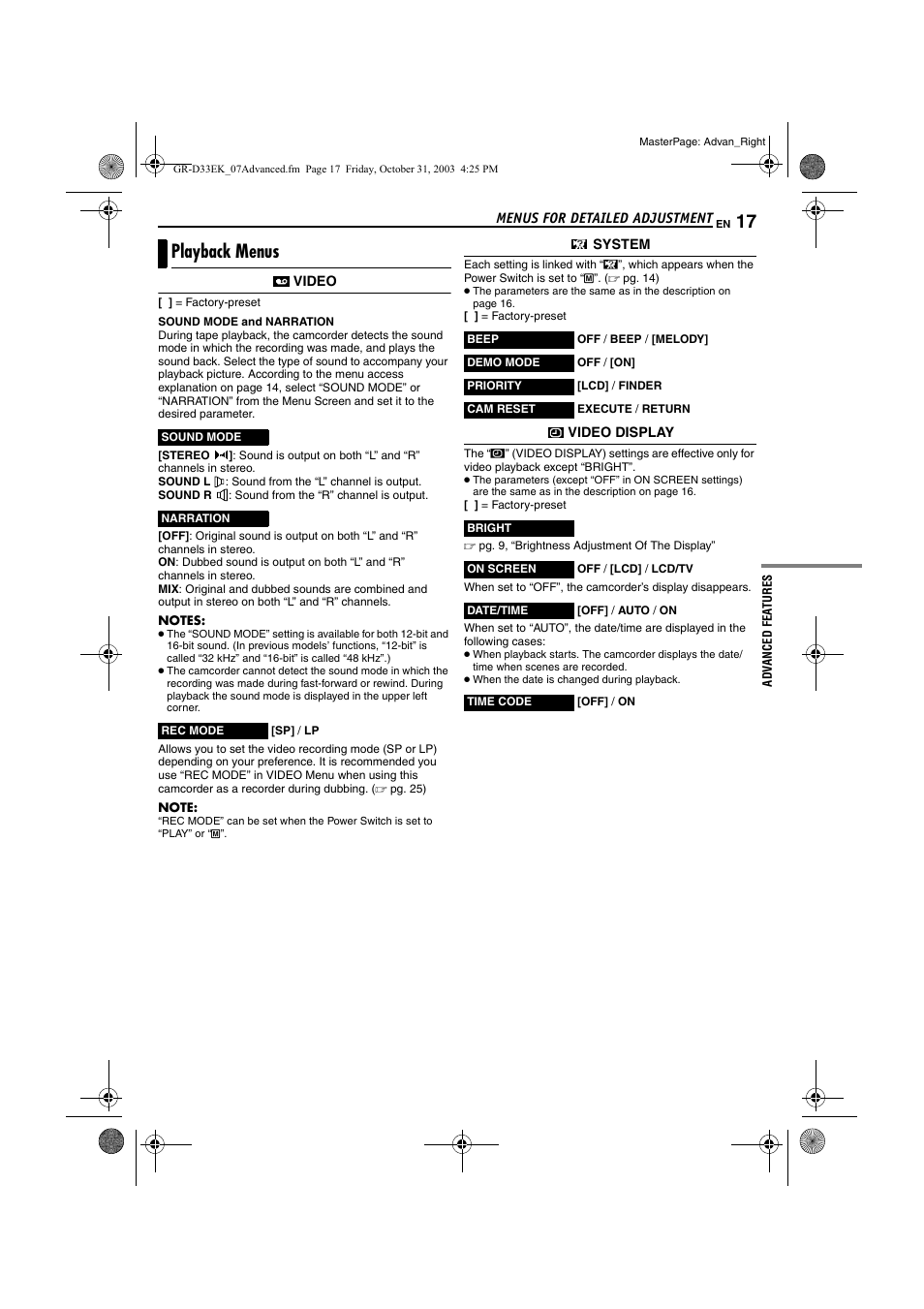 Playback menus | JVC Digital Video Camera GR-D24 User Manual | Page 17 / 40