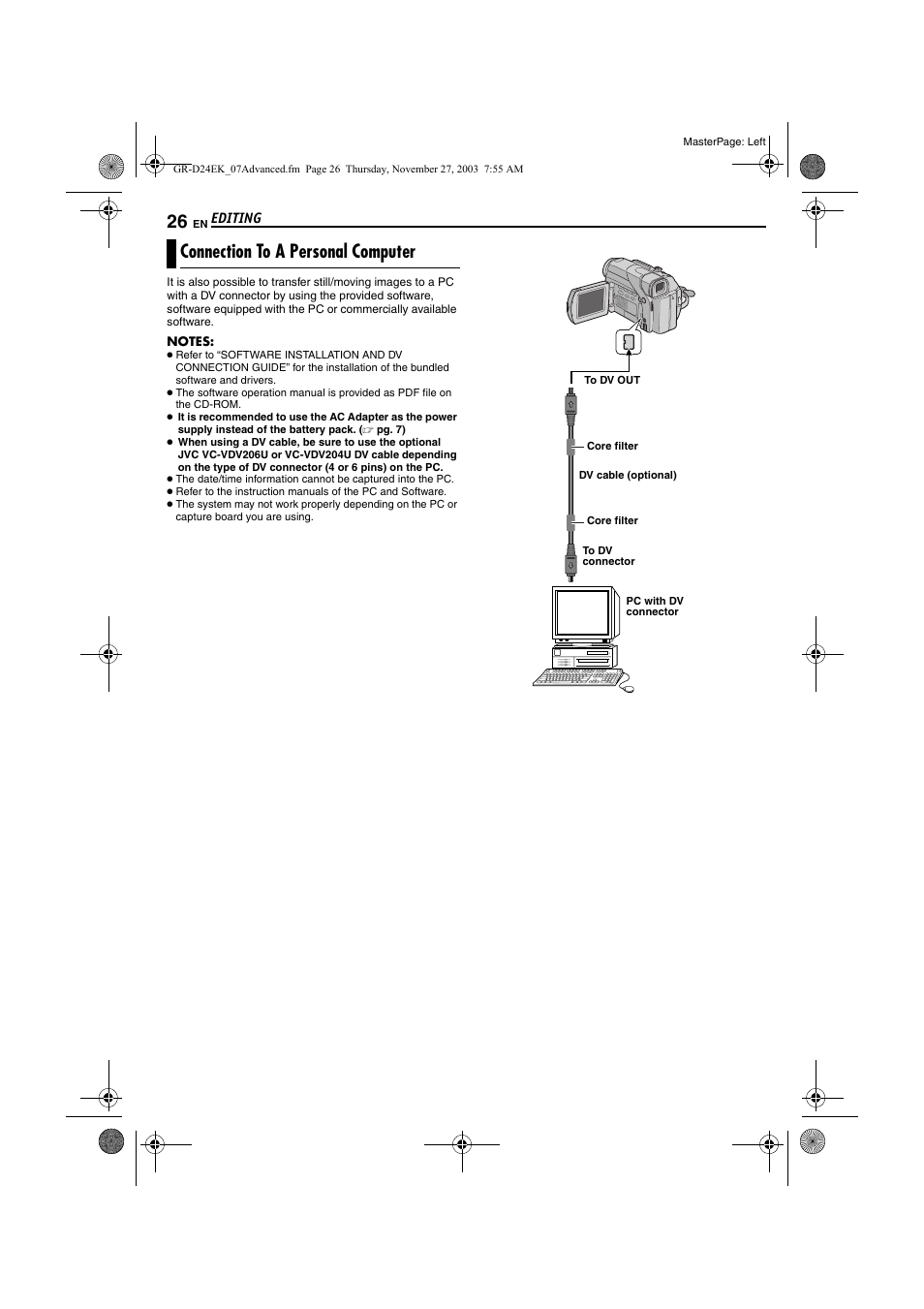 Connection to a personal computer | JVC Digital Video Camera GR-D24 User Manual | Page 26 / 40