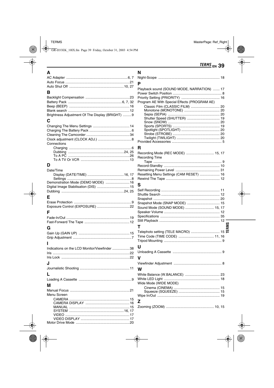 Terms, Terms 39 | JVC Digital Video Camera GR-D24 User Manual | Page 39 / 40