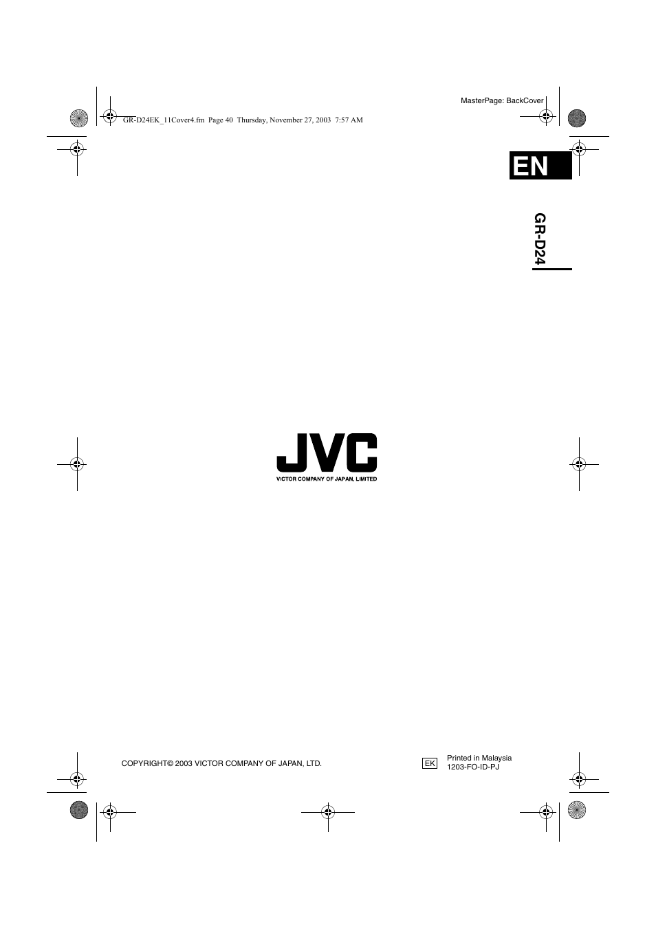 JVC Digital Video Camera GR-D24 User Manual | Page 40 / 40