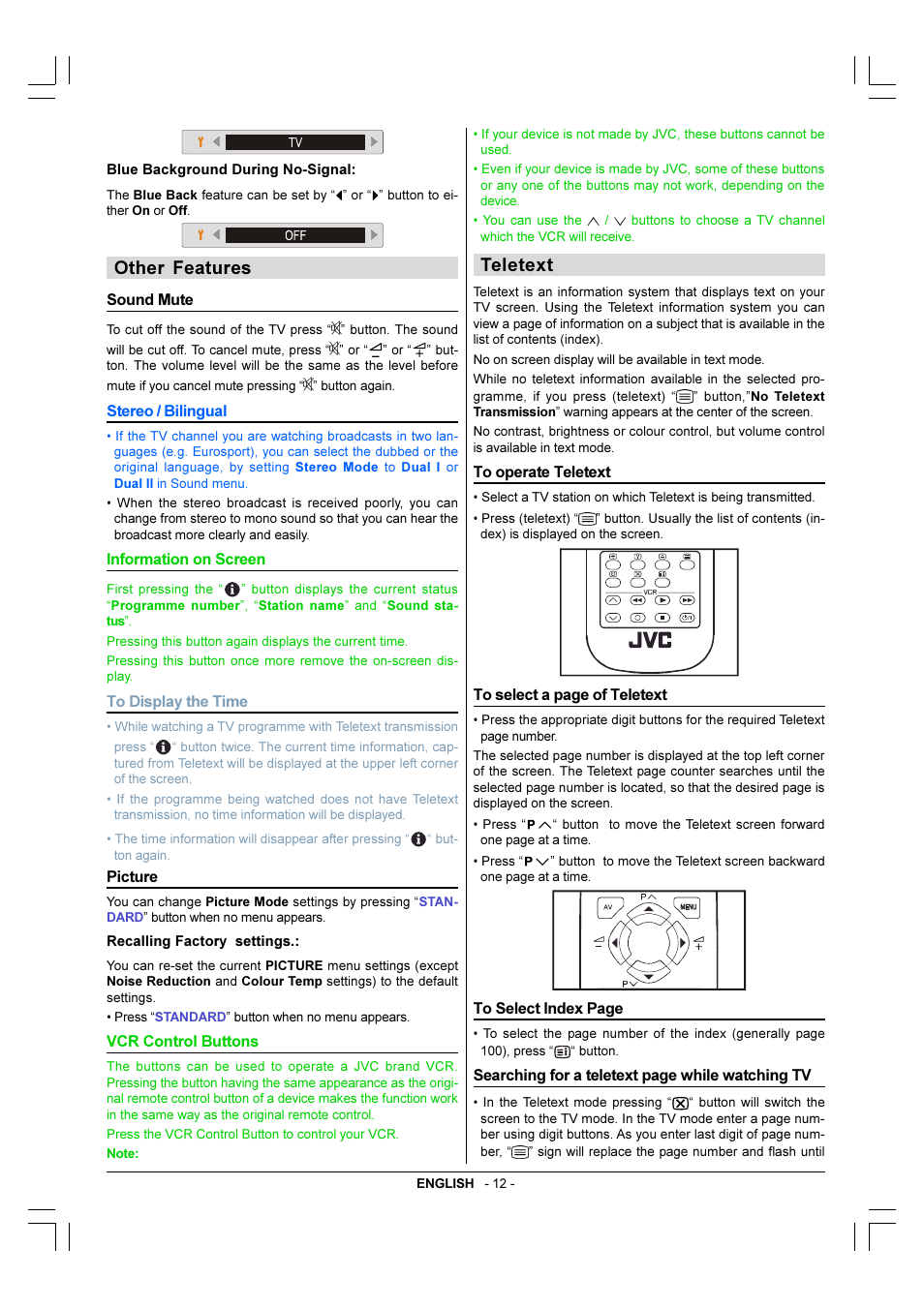 Other features, Teletext | JVC 50051243 User Manual | Page 13 / 17
