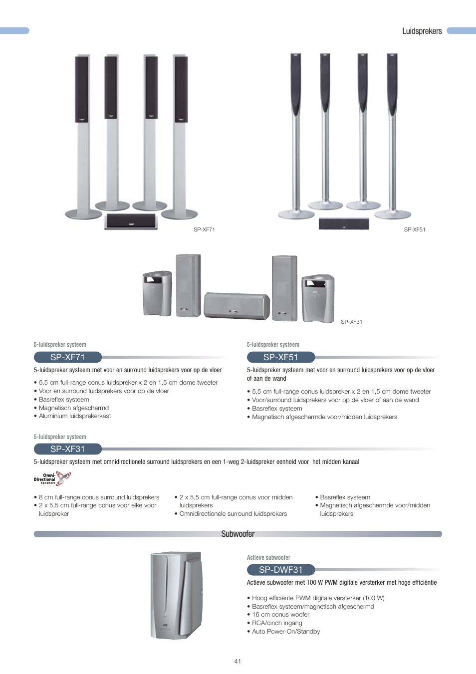 Luidsprekers, Subwoofer, Sp-xf71 | Sp-xf51, Sp-xf31, Sp-dwf31 | JVC STYLE GR-D360 User Manual | Page 10 / 26