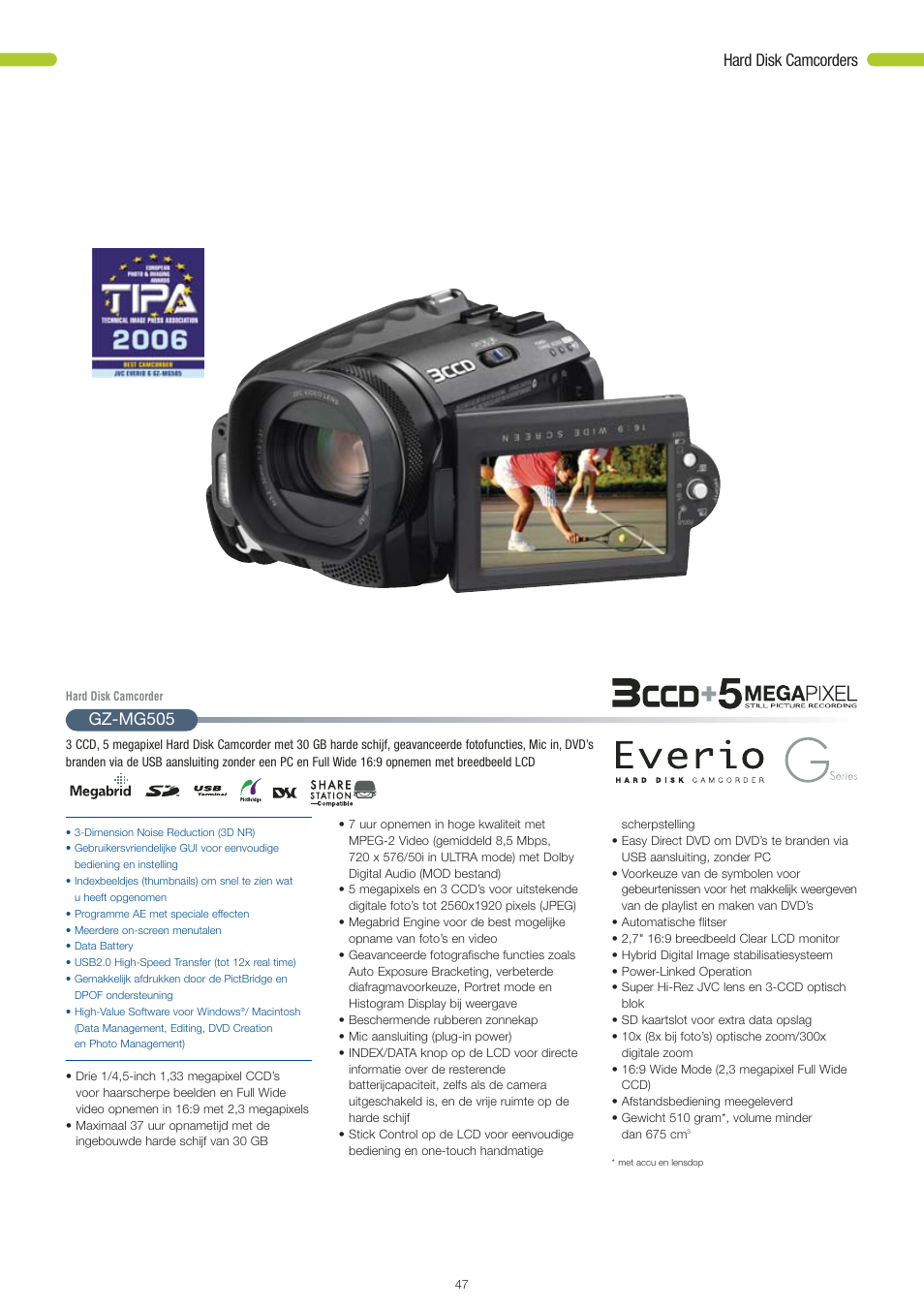 Hard disk camcorders, Gz-mg505 | JVC STYLE GR-D360 User Manual | Page 16 / 26