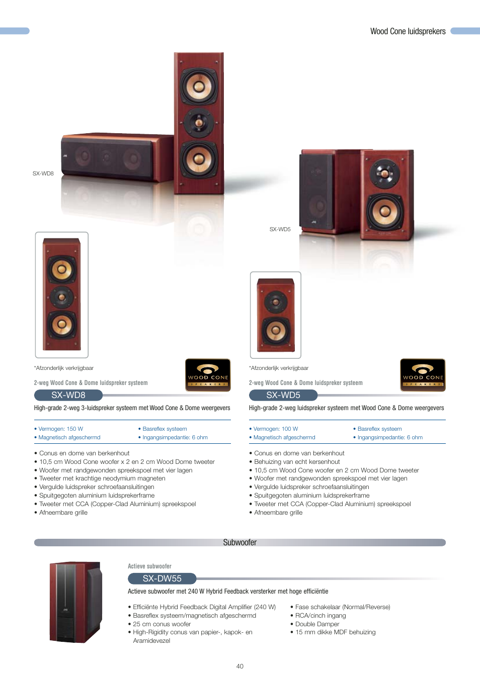 Wood cone luidsprekers, Sx-wd8, Sx-wd5 | Subwoofer, Sx-dw55 | JVC STYLE GR-D360 User Manual | Page 9 / 26