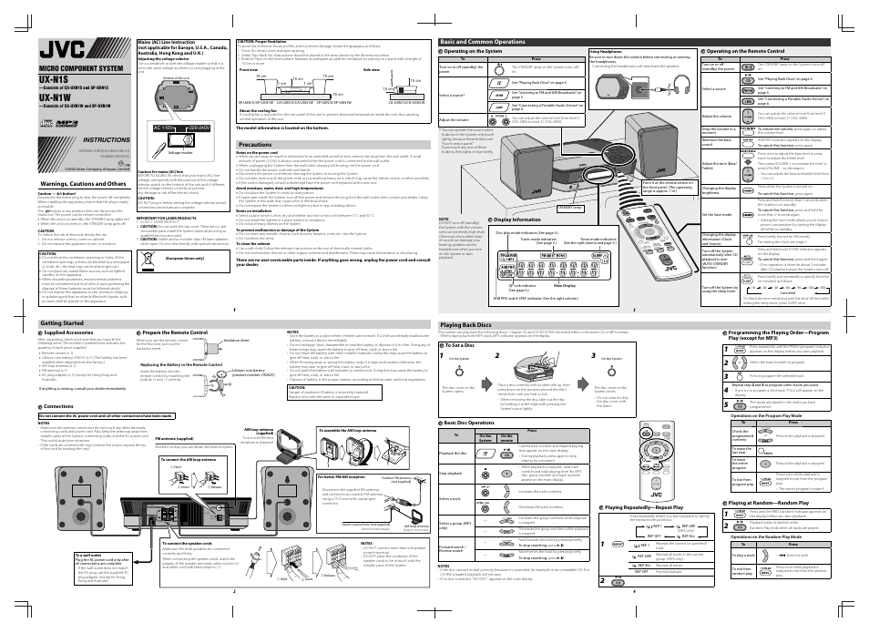 JVC CA-UXN1S User Manual | 2 pages