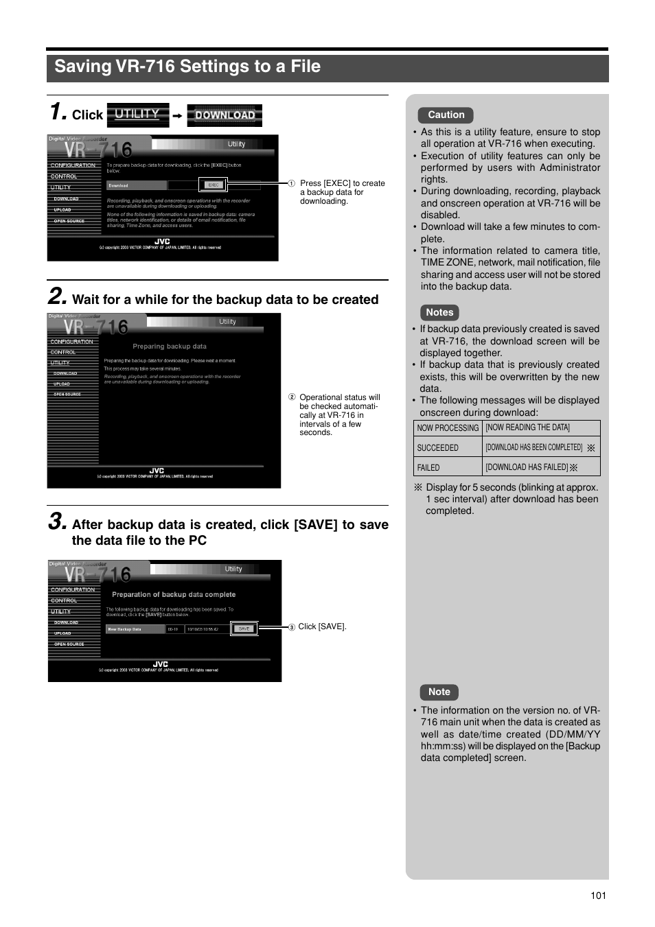 Saving vr-716 settings to a file | JVC VR-716E User Manual | Page 101 / 118