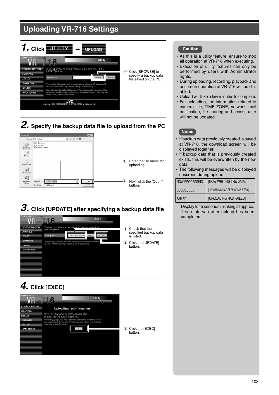 Uploading vr-716 settings | JVC VR-716E User Manual | Page 103 / 118