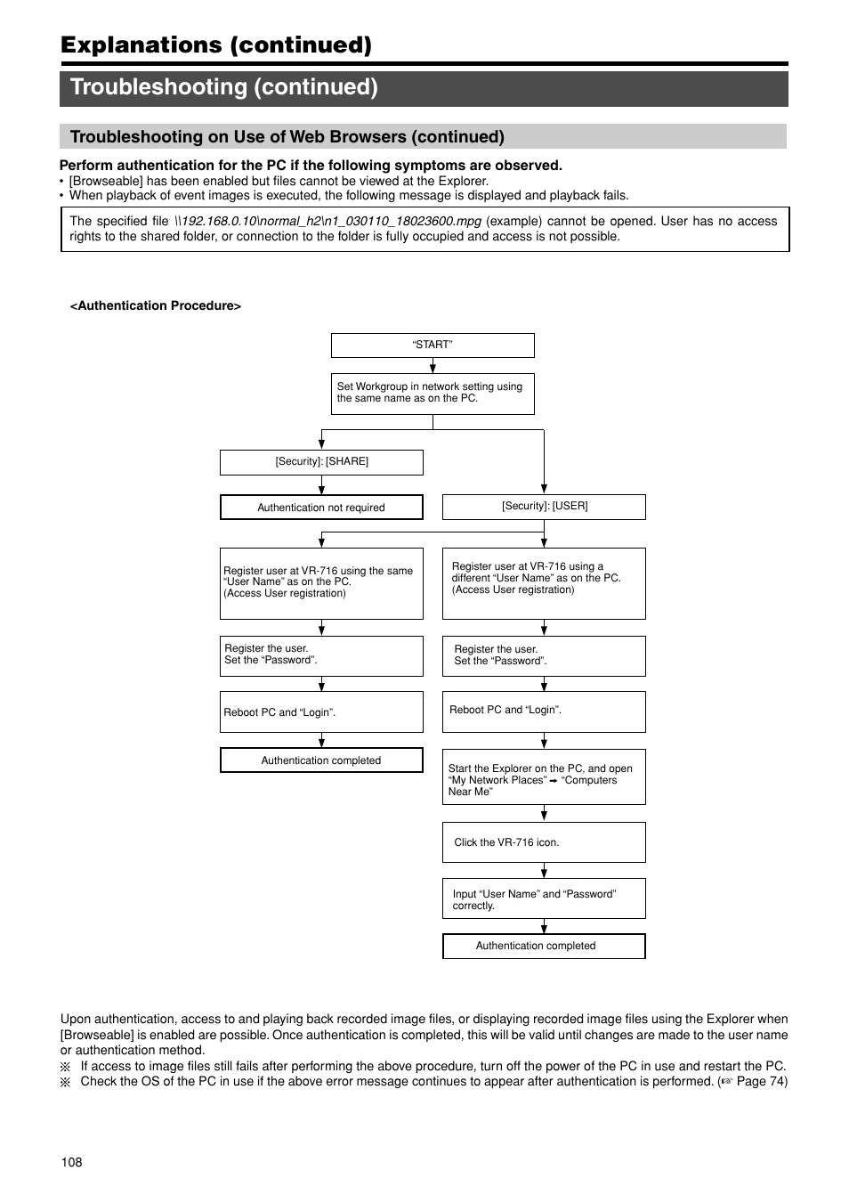 Troubleshooting on use of web browsers (continued) | JVC VR-716E User Manual | Page 108 / 118