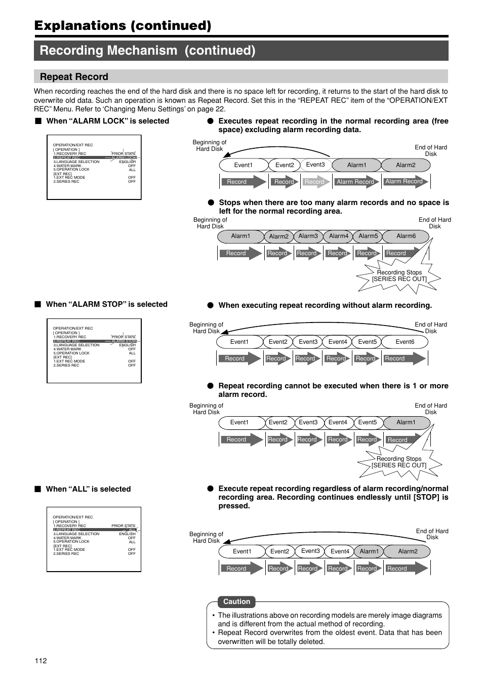 Repeat record, When “alarm lock” is selected | JVC VR-716E User Manual | Page 112 / 118