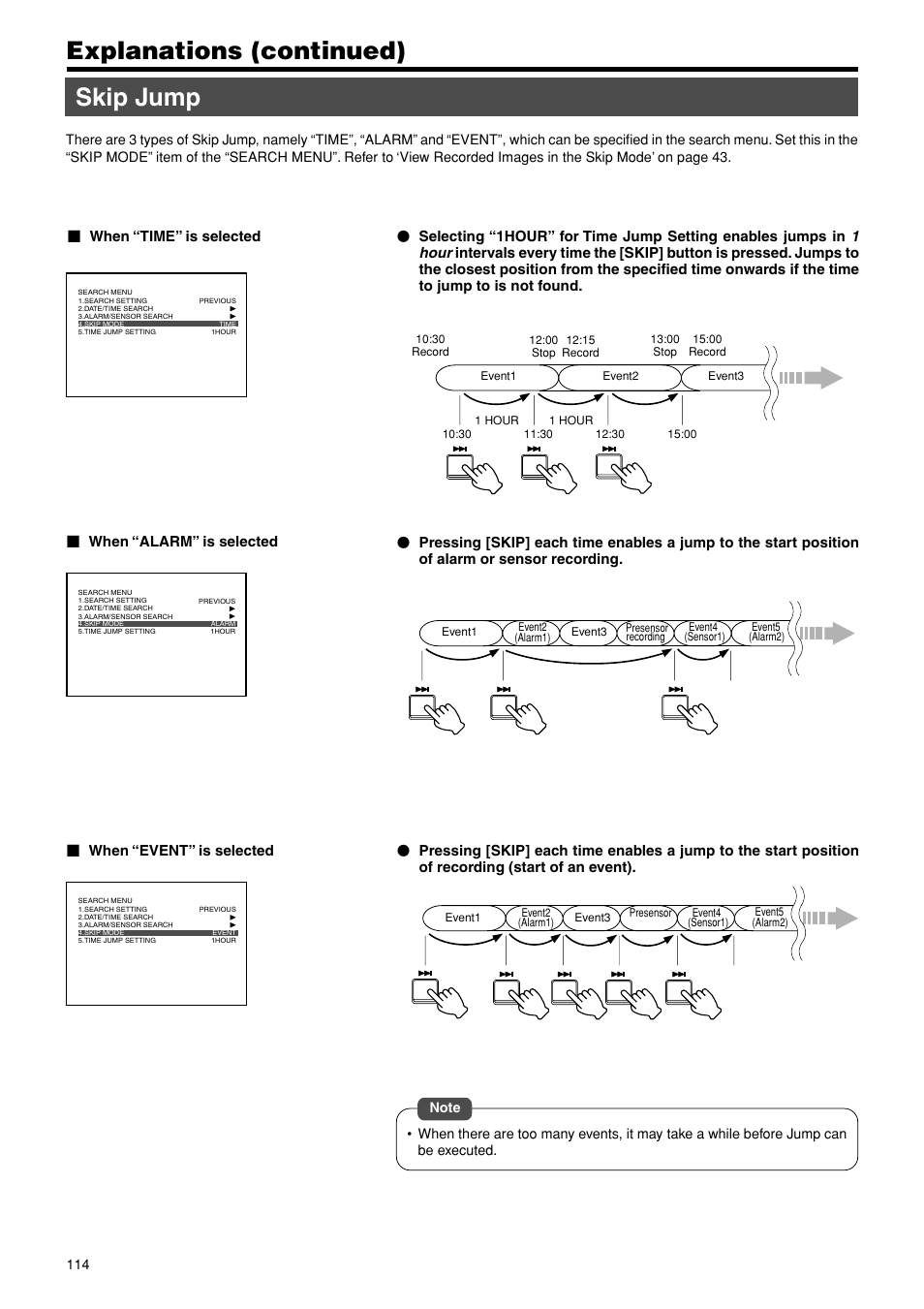 Skip jump, Skip jump explanations (continued), When “time” is selected | JVC VR-716E User Manual | Page 114 / 118