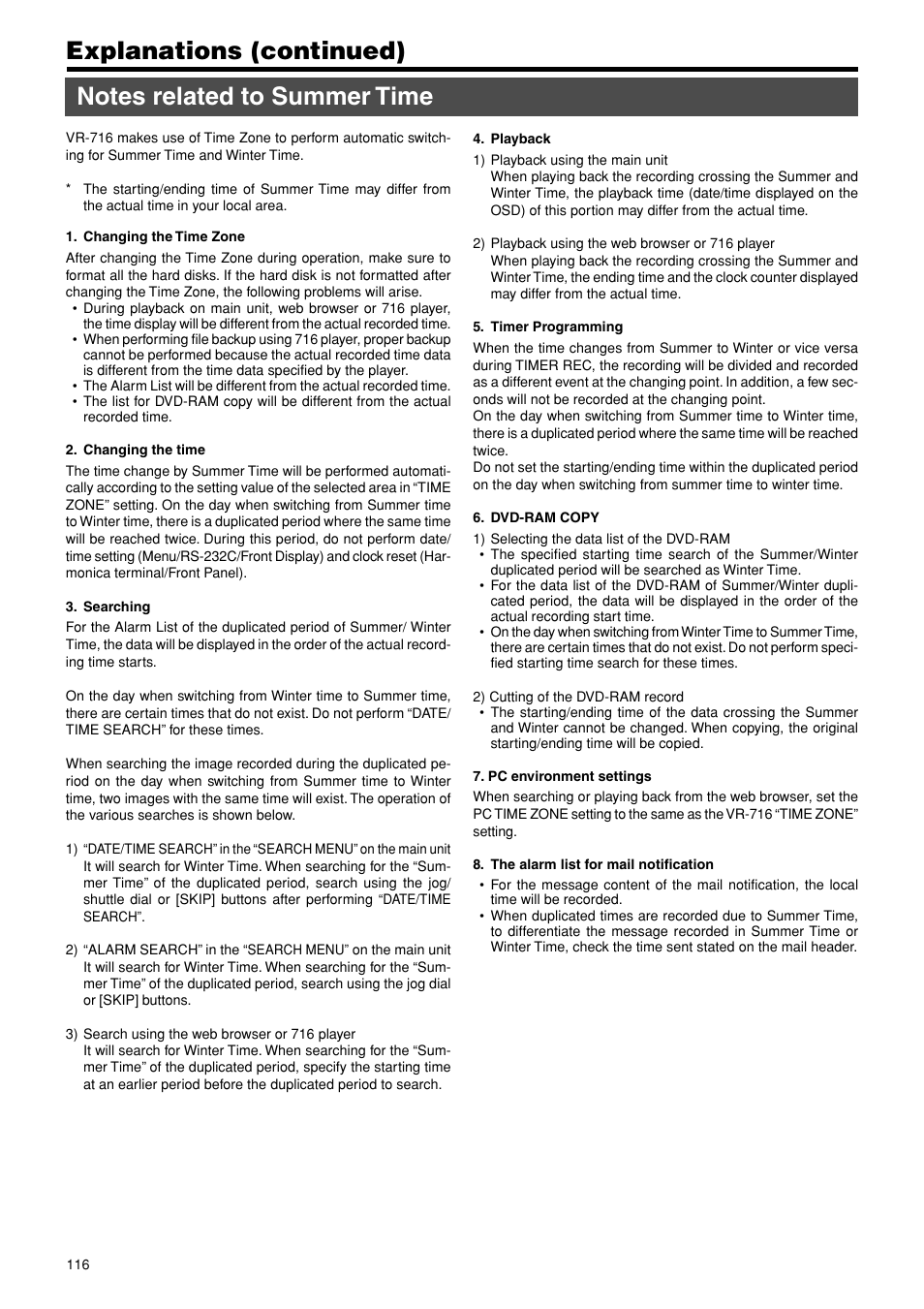 Notes related to summer time, Explanations (continued) | JVC VR-716E User Manual | Page 116 / 118