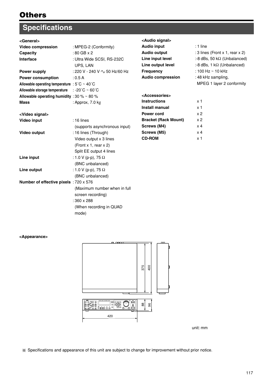 Others, Specifications | JVC VR-716E User Manual | Page 117 / 118
