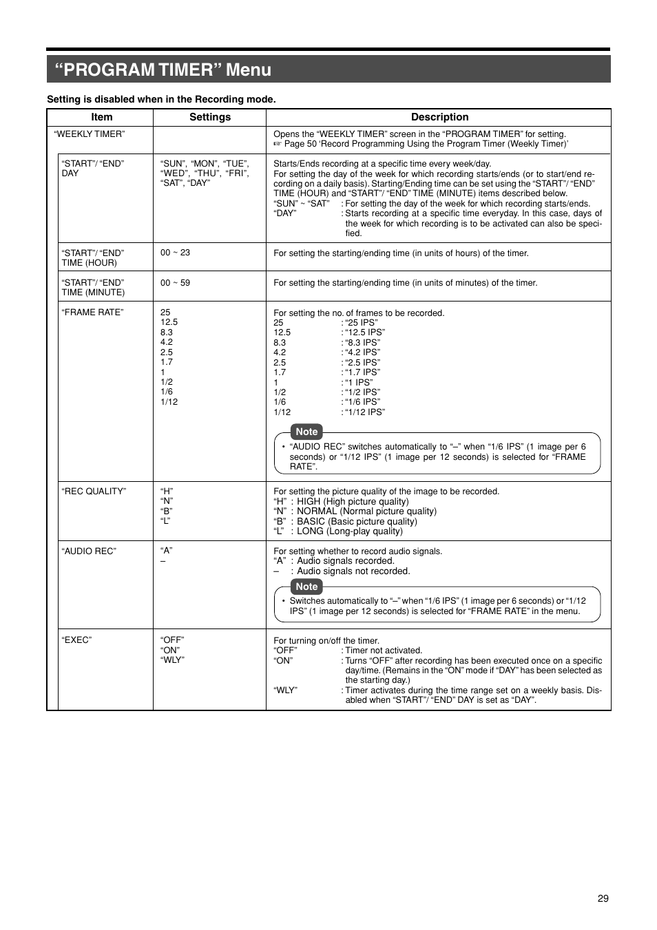 Program timer” menu | JVC VR-716E User Manual | Page 29 / 118