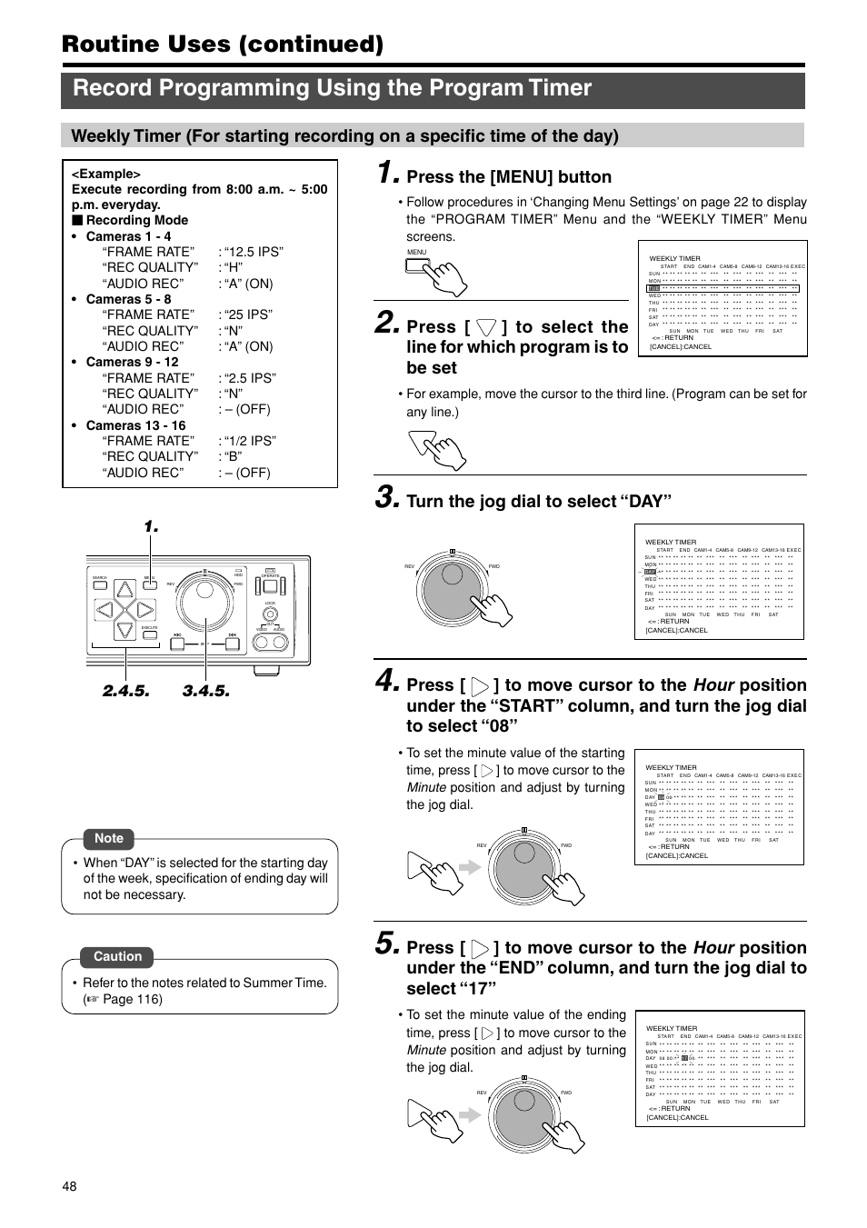 Press the [menu] button, Turn the jog dial to select “day | JVC VR-716E User Manual | Page 48 / 118