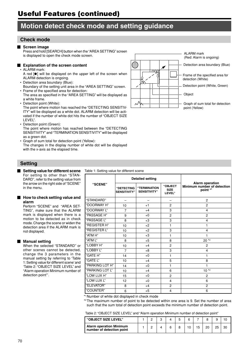 Motion detect check mode and setting guidance, Check mode, Setting | JVC VR-716E User Manual | Page 70 / 118