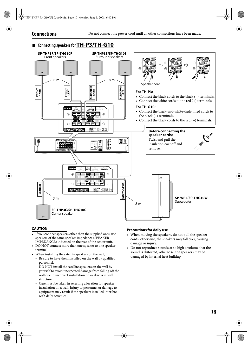 Connections, Th-p3/th-g10 | JVC TH-G10 User Manual | Page 13 / 44