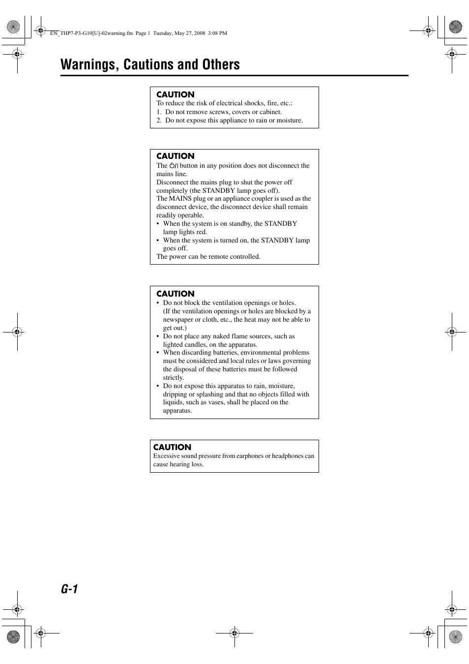 Warnings, cautions and others | JVC TH-G10 User Manual | Page 2 / 44