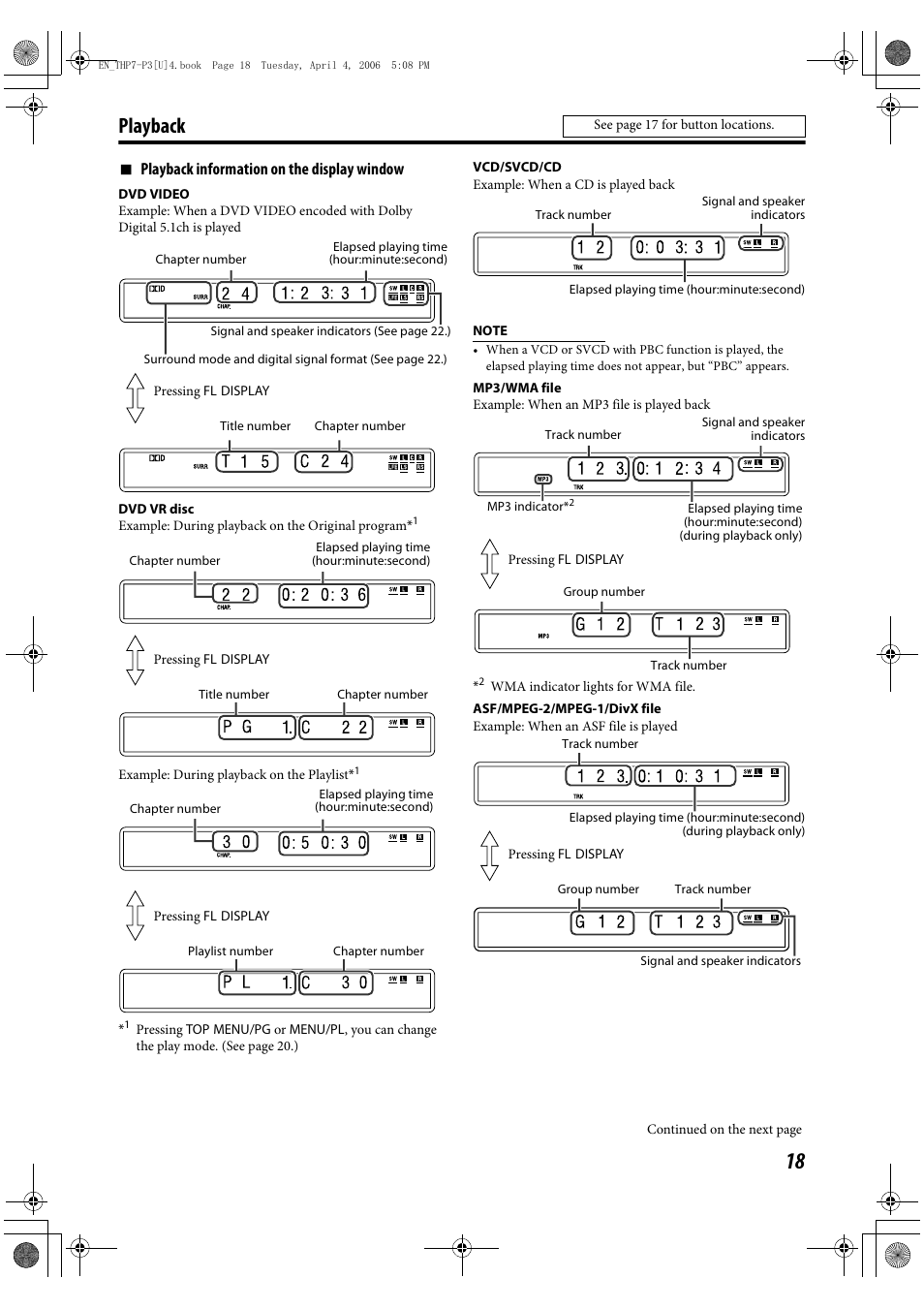 Playback, 7 playback information on the display window | JVC TH-G10 User Manual | Page 21 / 44