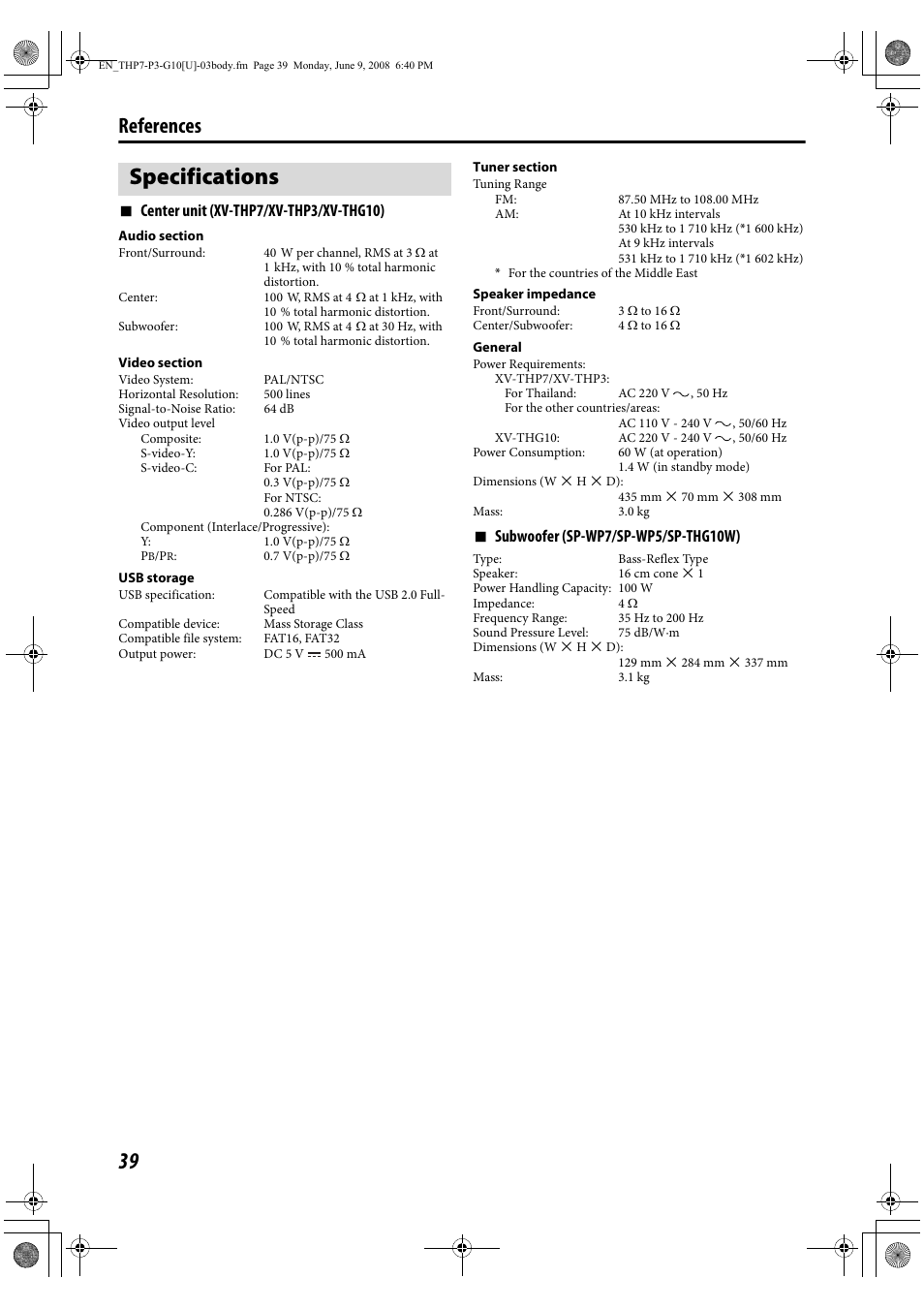 Specifications, References | JVC TH-G10 User Manual | Page 42 / 44