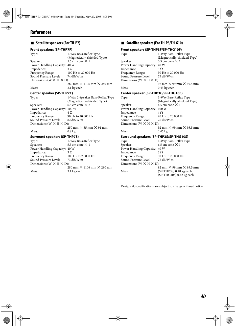 References, 7 satellite speakers (for th-p7), 7 satellite speakers (for th-p3/th-g10) | JVC TH-G10 User Manual | Page 43 / 44