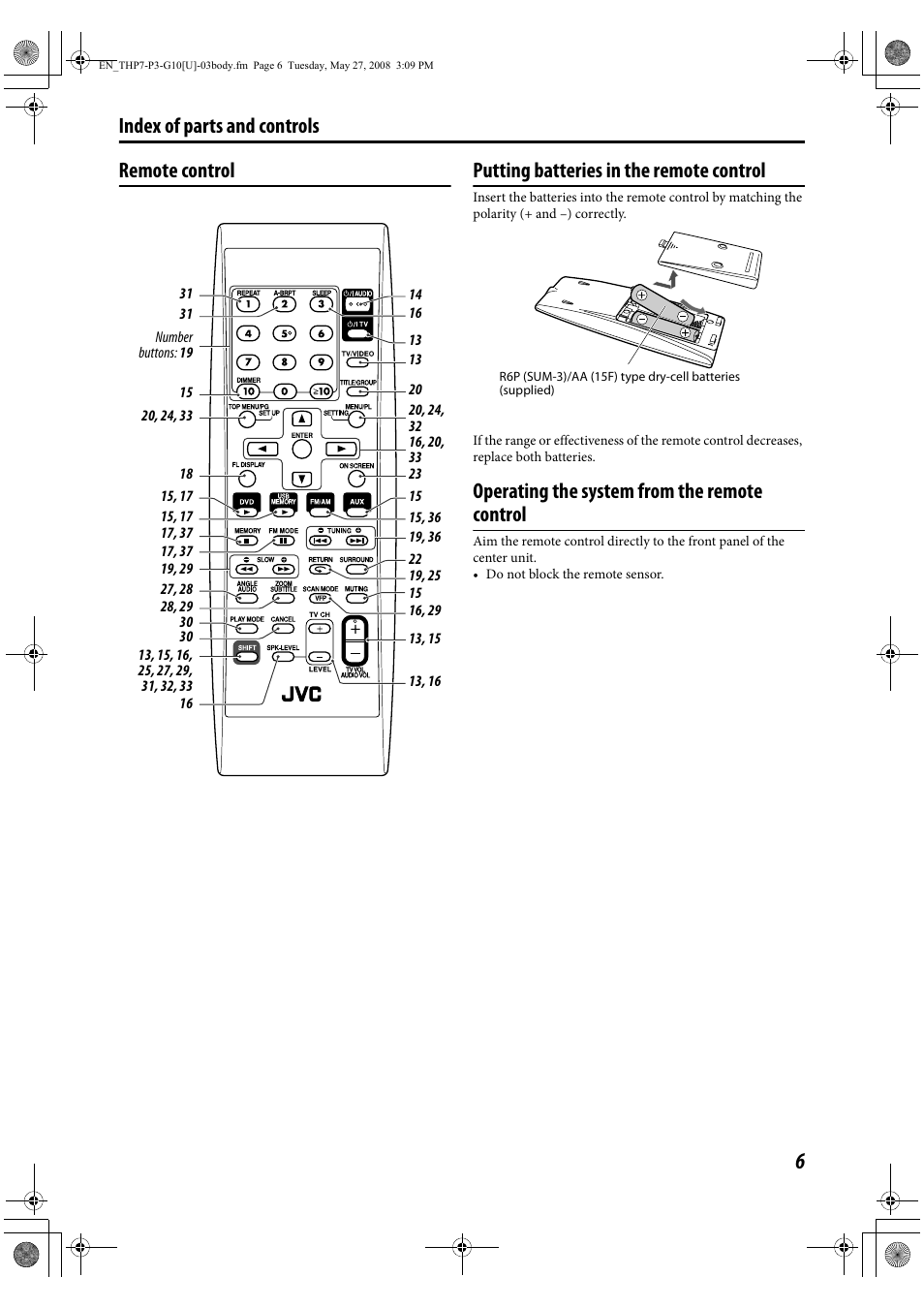 Operating the system from the remote control | JVC TH-G10 User Manual | Page 9 / 44