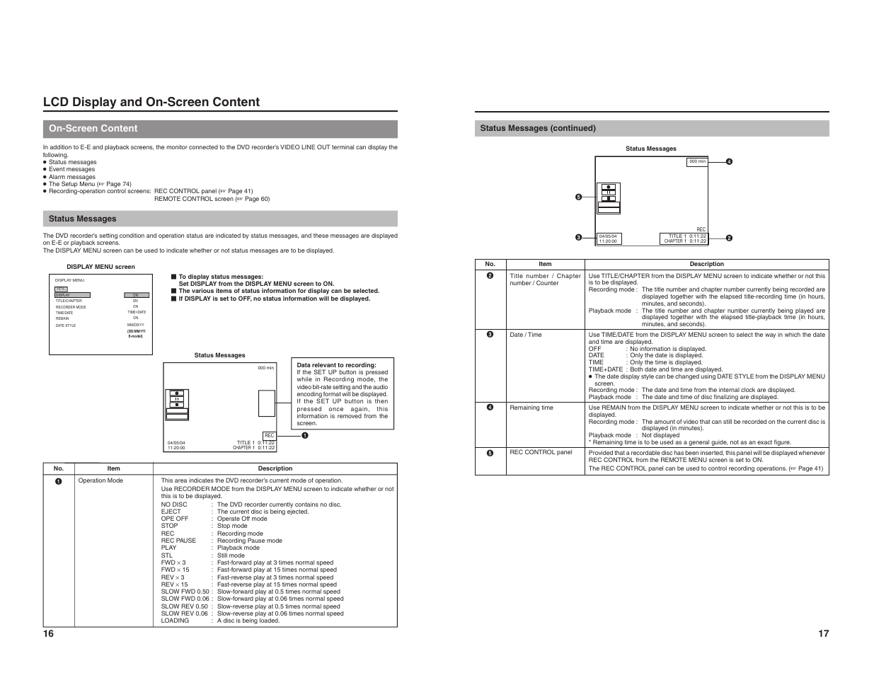 Lcd display and on-screen content, On-screen content | JVC BD-X200U User Manual | Page 11 / 48