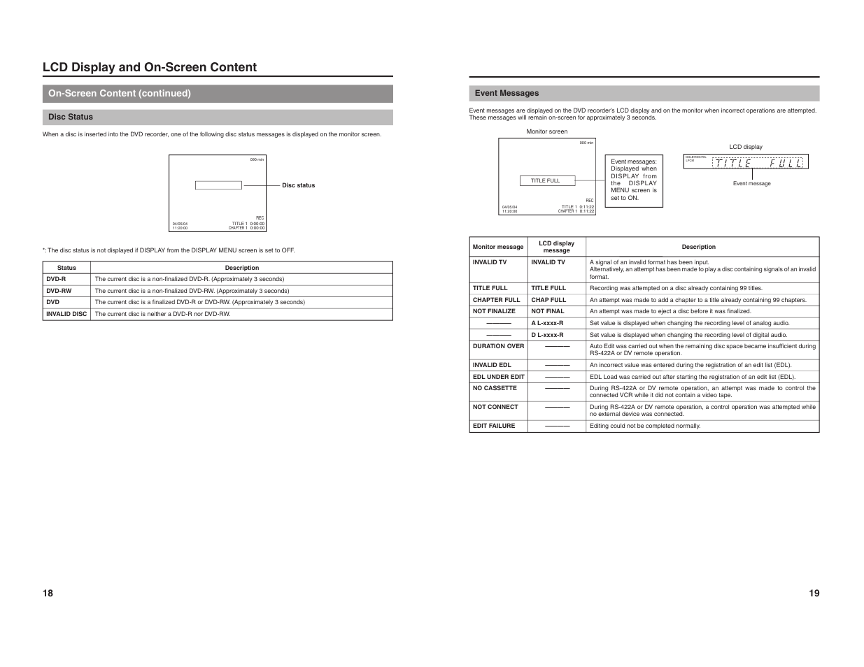 Lcd display and on-screen content, On-screen content (continued) | JVC BD-X200U User Manual | Page 12 / 48