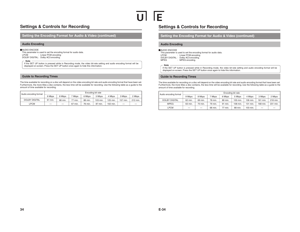 Settings & controls for recording | JVC BD-X200U User Manual | Page 20 / 48