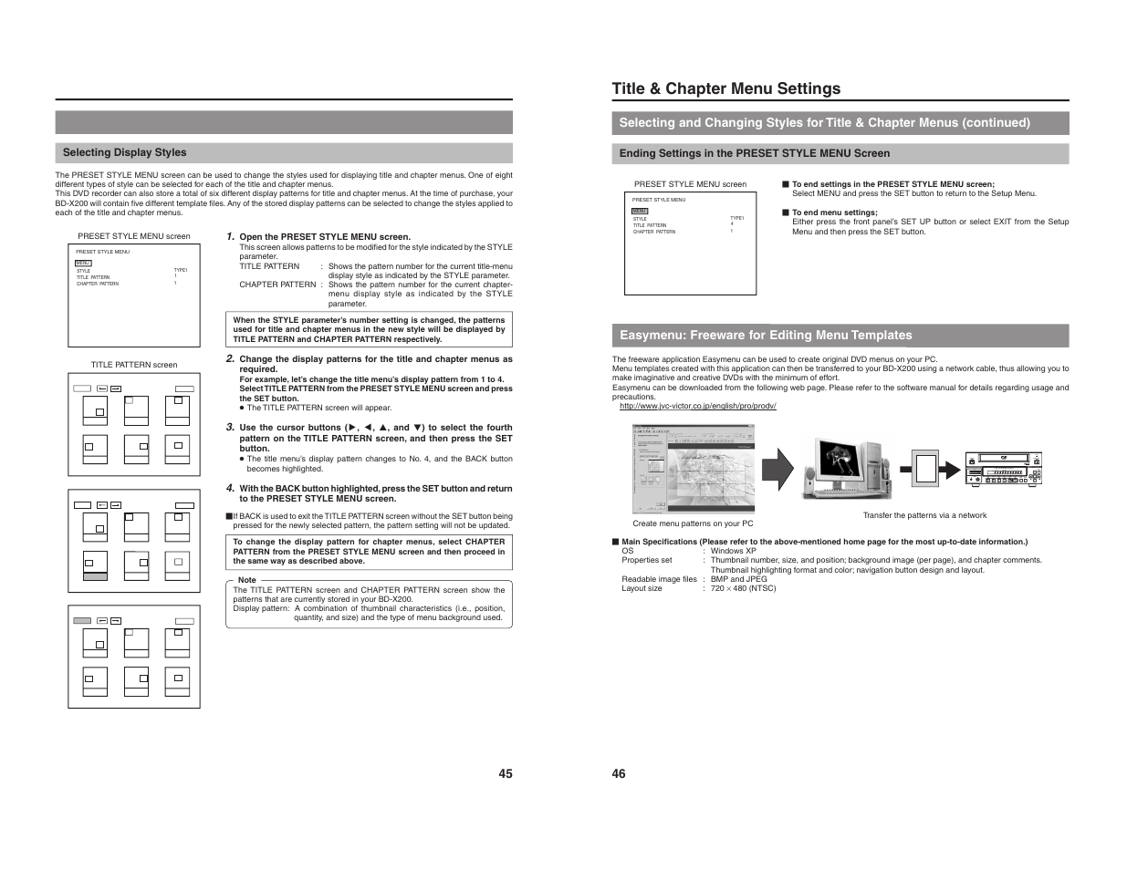 Title & chapter menu settings | JVC BD-X200U User Manual | Page 26 / 48