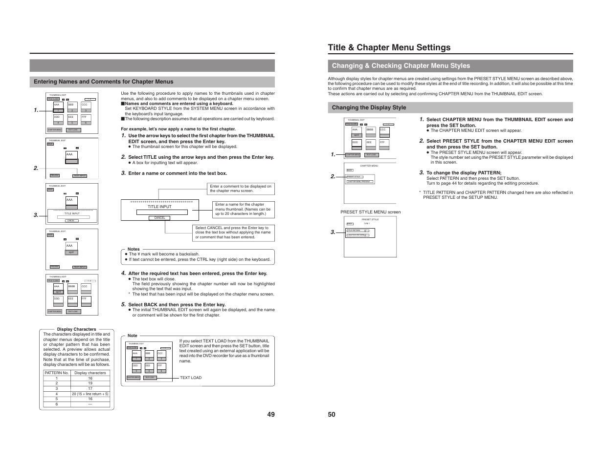 Title & chapter menu settings, Changing & checking chapter menu styles, Entering names and comments for chapter menus | Changing the display style 1 | JVC BD-X200U User Manual | Page 28 / 48