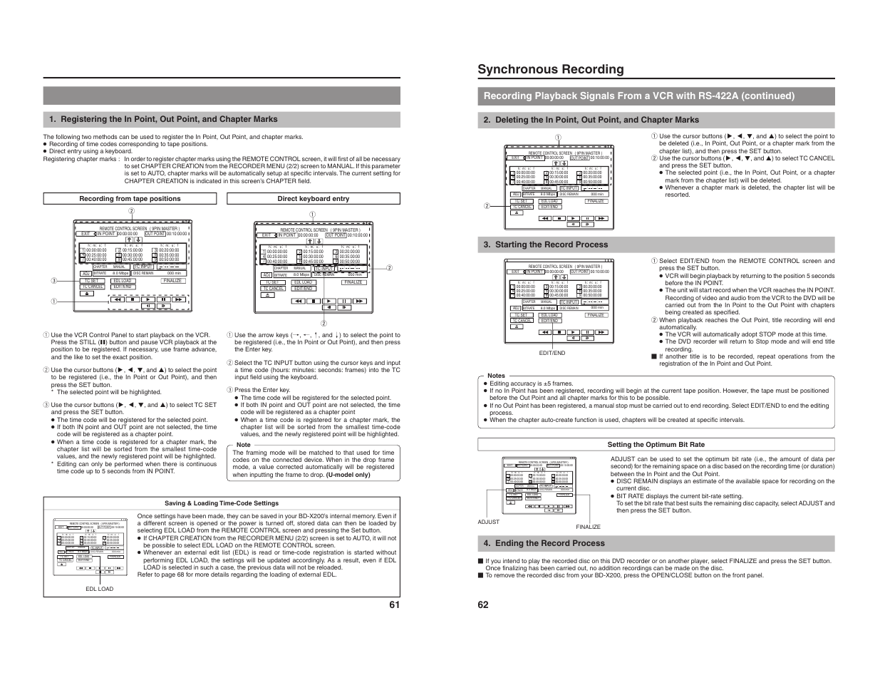 Synchronous recording, Starting the record process, Ending the record process | JVC BD-X200U User Manual | Page 34 / 48