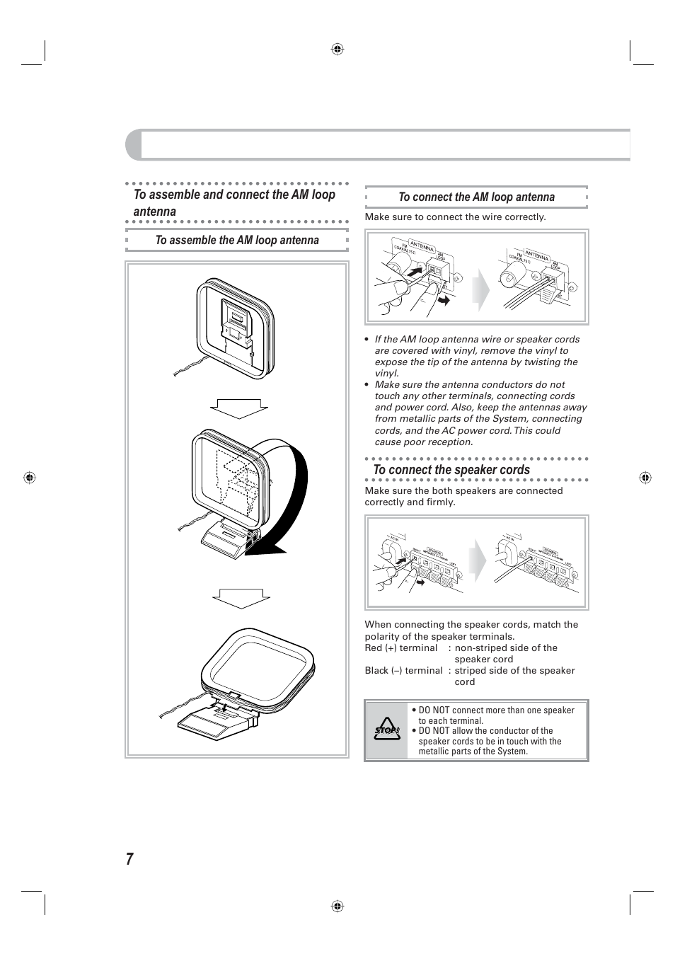 To connect the speaker cords | JVC CA-UXE15 User Manual | Page 10 / 33