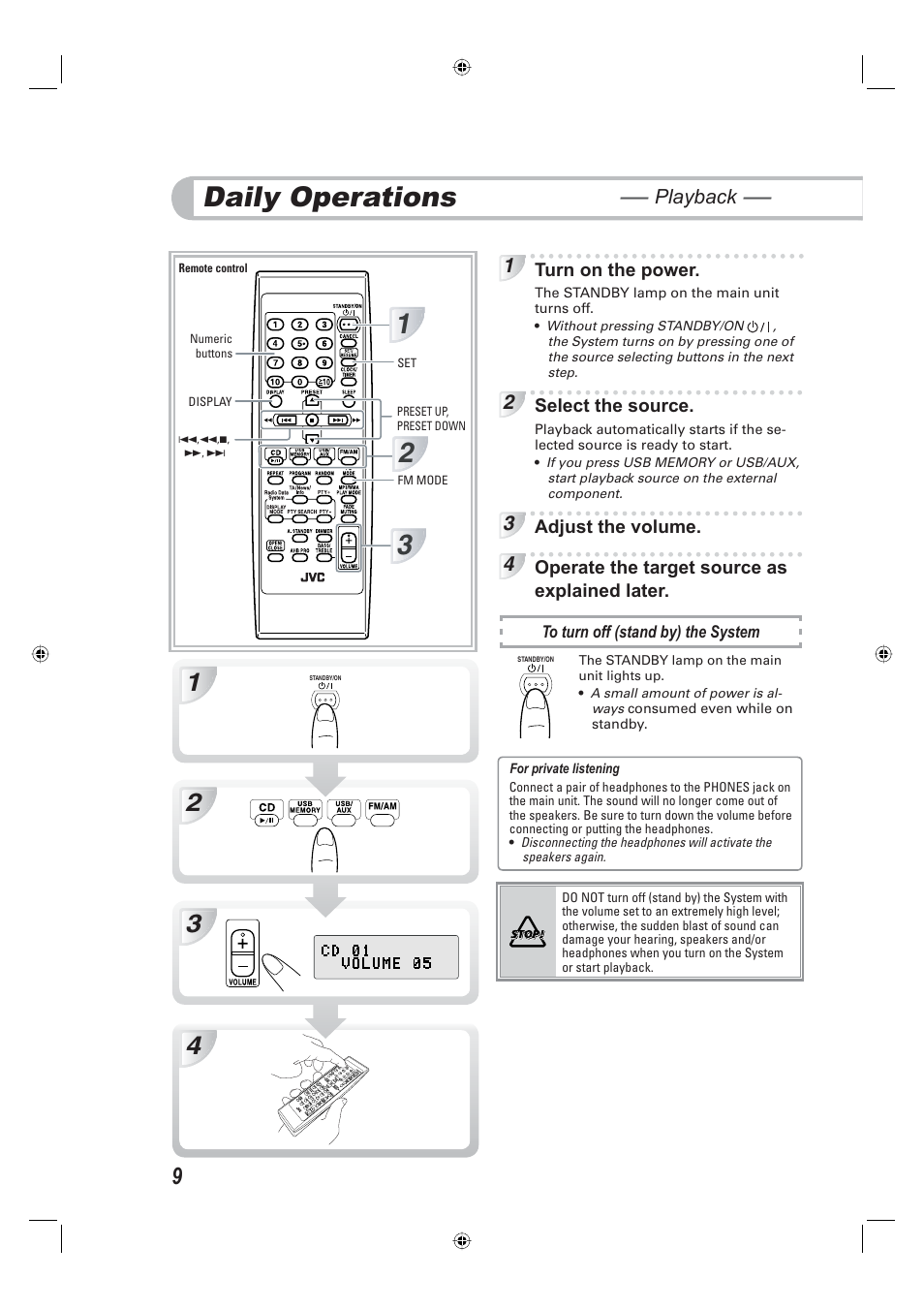 Daily operations — playback, Daily operations | JVC CA-UXE15 User Manual | Page 12 / 33