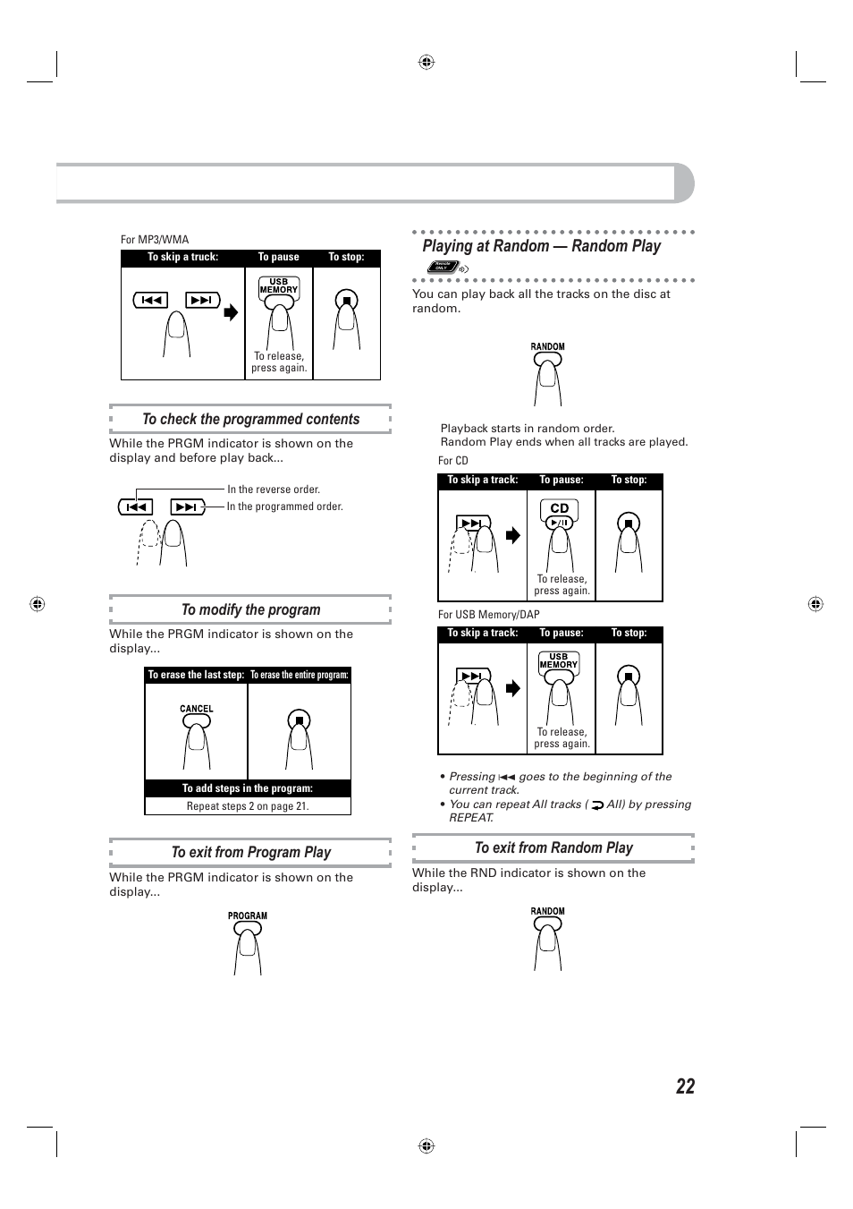 Playing at random — random play | JVC CA-UXE15 User Manual | Page 25 / 33