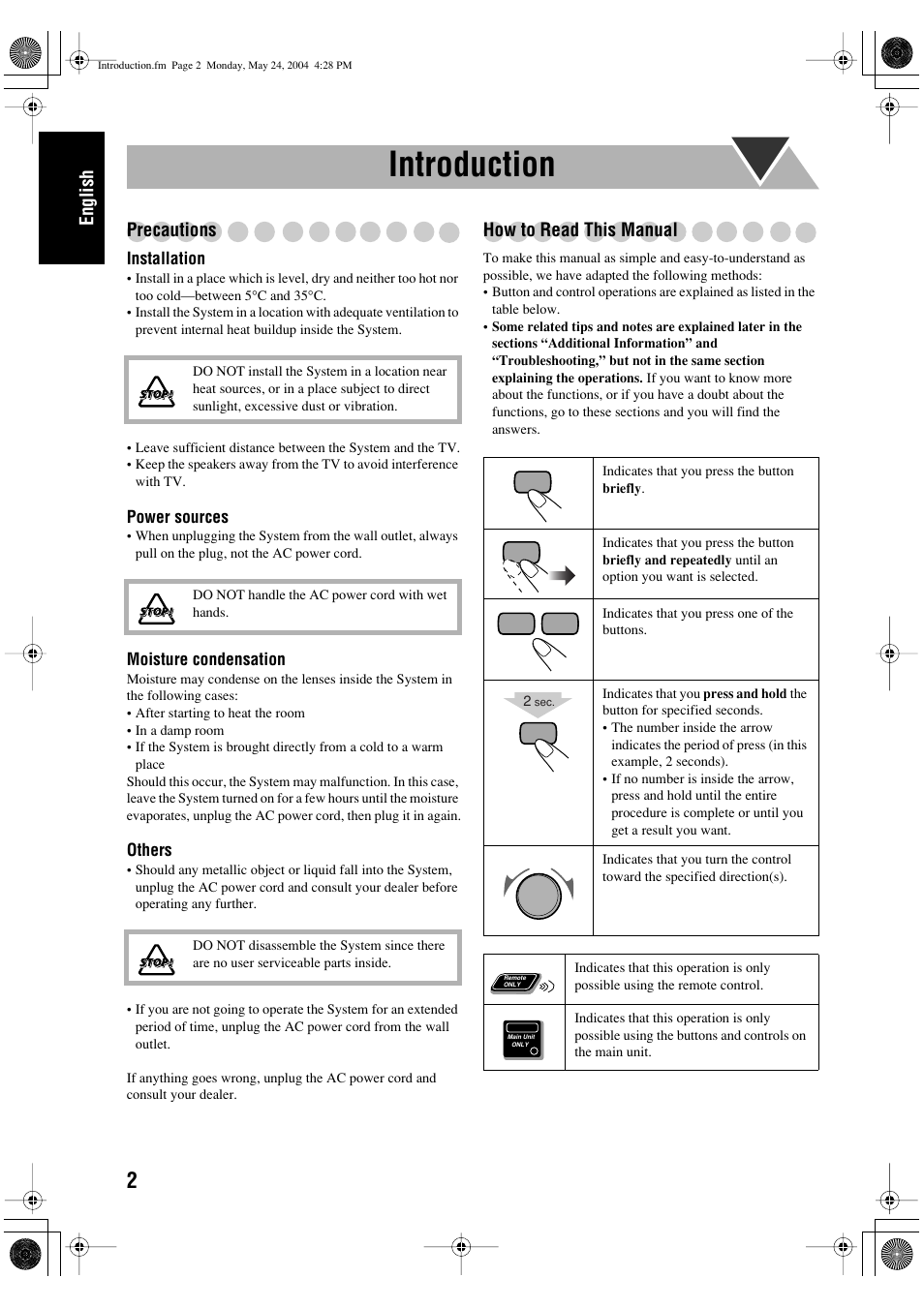 Introduction, English, Precautions | How to read this manual | JVC UX-P450 User Manual | Page 104 / 198