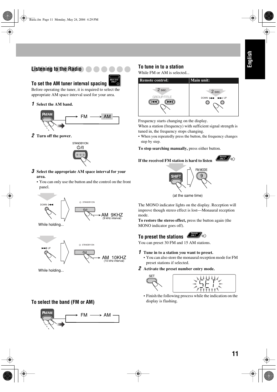English listening to the radio | JVC UX-P450 User Manual | Page 113 / 198