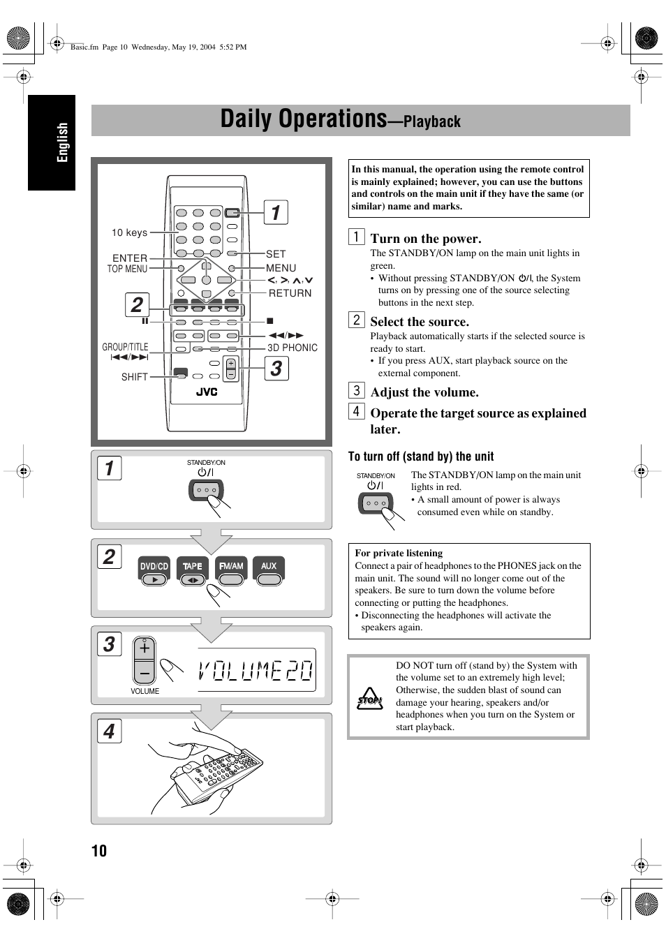 Daily operations —playback, Daily operations, Playback | JVC UX-P450 User Manual | Page 12 / 198