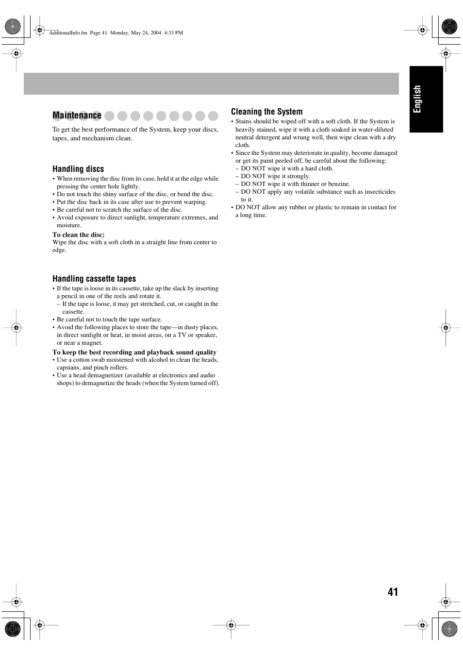 English maintenance | JVC UX-P450 User Manual | Page 143 / 198