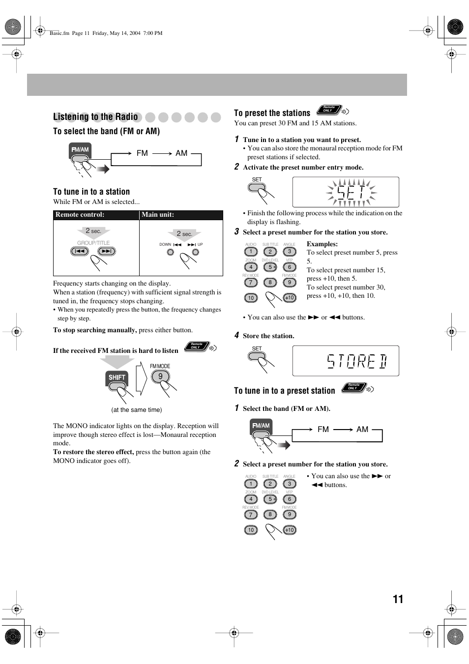 Listening to the radio | JVC UX-P450 User Manual | Page 162 / 198