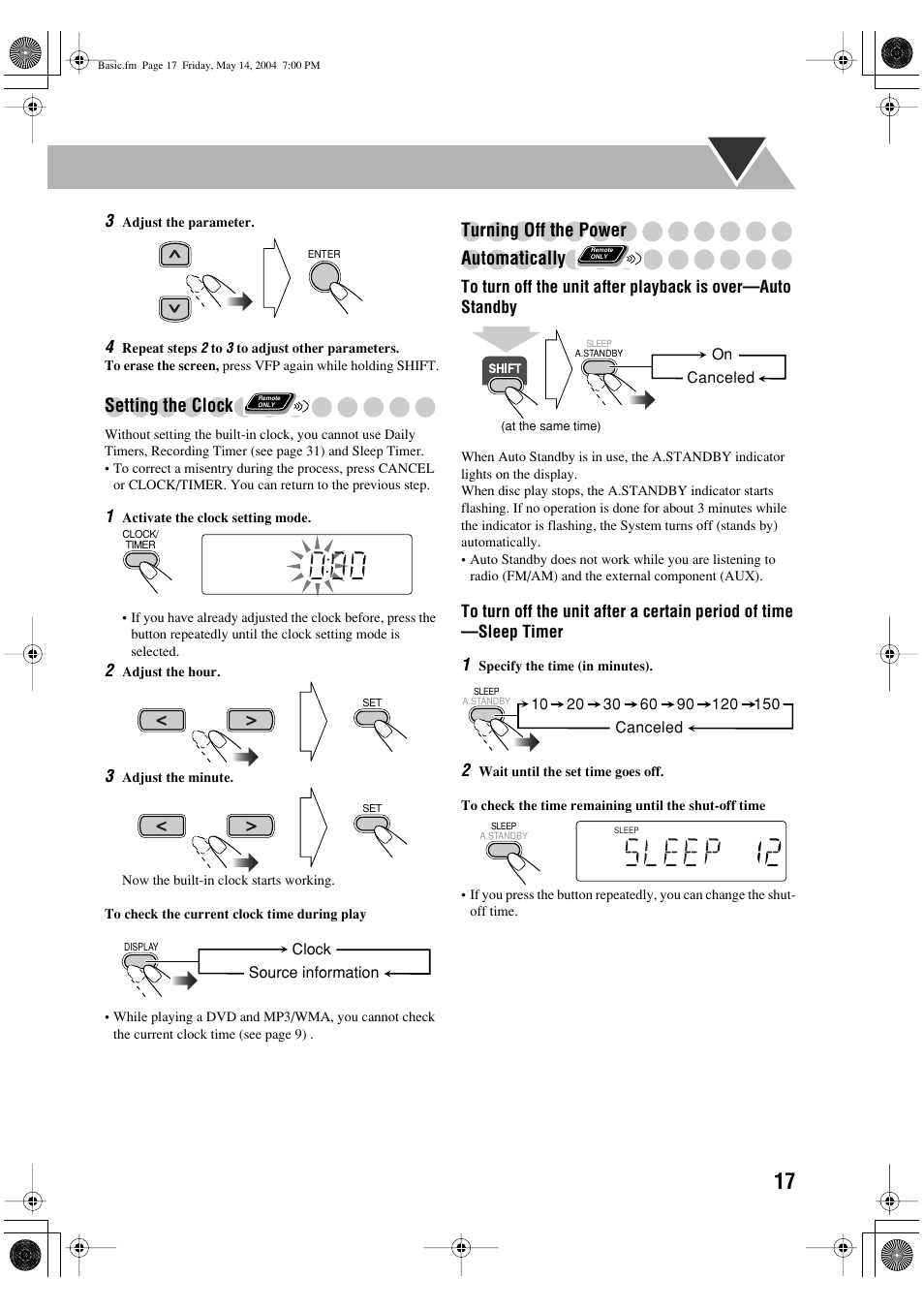 Setting the clock, Turning off the power automatically | JVC UX-P450 User Manual | Page 168 / 198