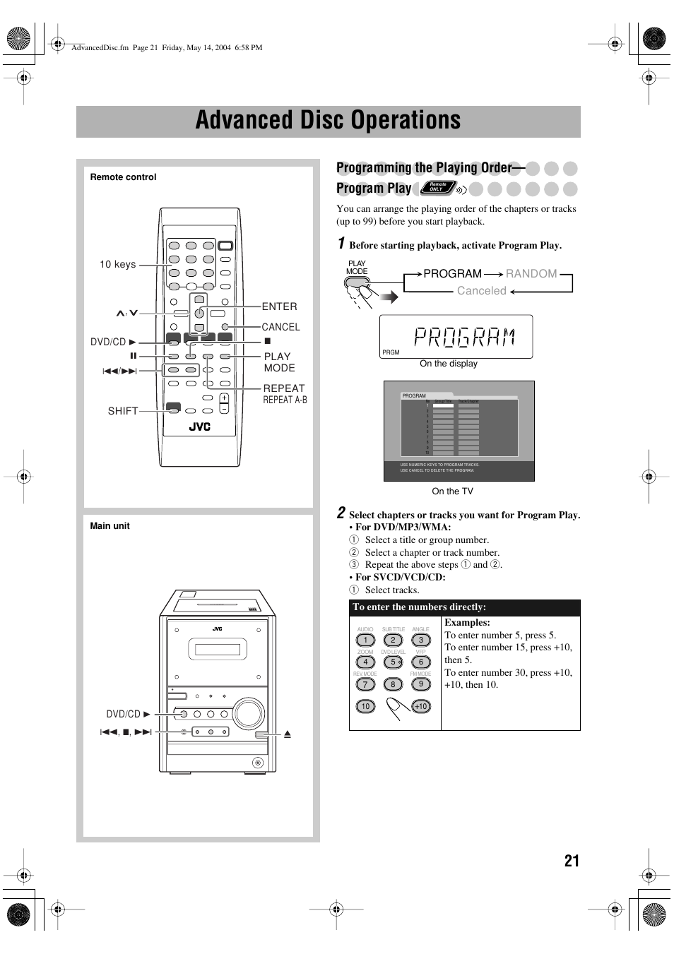 Advanced disc operations, Programming the playing order— program play | JVC UX-P450 User Manual | Page 172 / 198