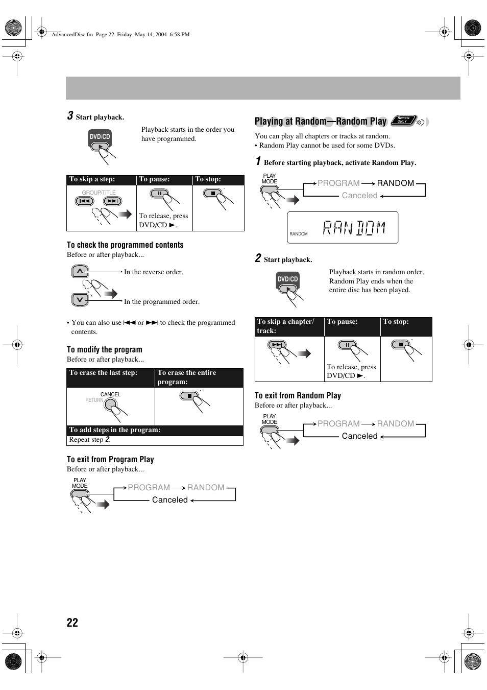 Playing at random—random play | JVC UX-P450 User Manual | Page 173 / 198