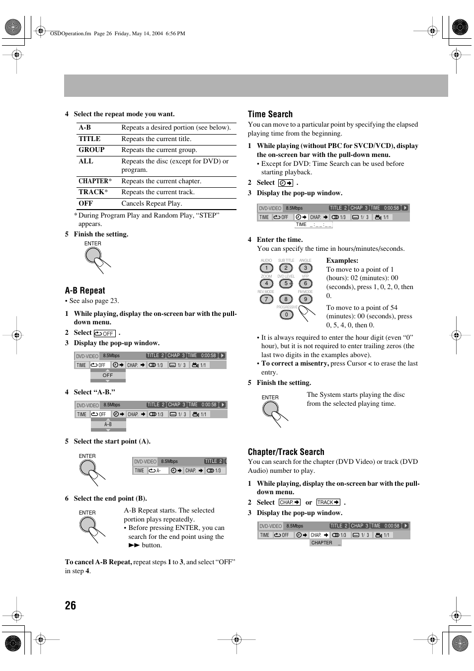 A-b repeat, Time search, Chapter/track search | JVC UX-P450 User Manual | Page 177 / 198