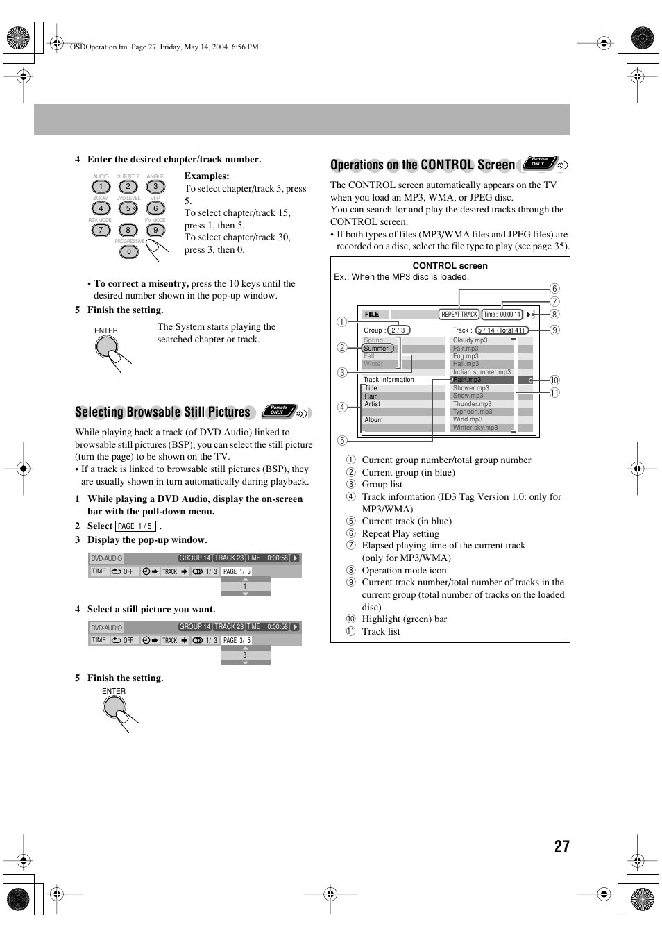 Selecting browsable still pictures, Operations on t, He control screen | JVC UX-P450 User Manual | Page 178 / 198