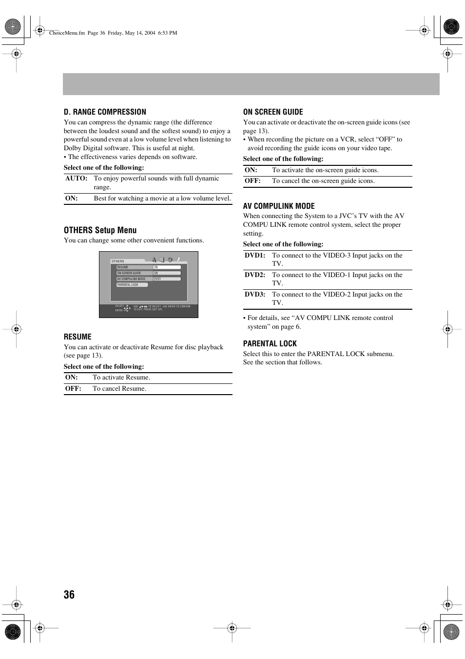 Others setup menu | JVC UX-P450 User Manual | Page 187 / 198
