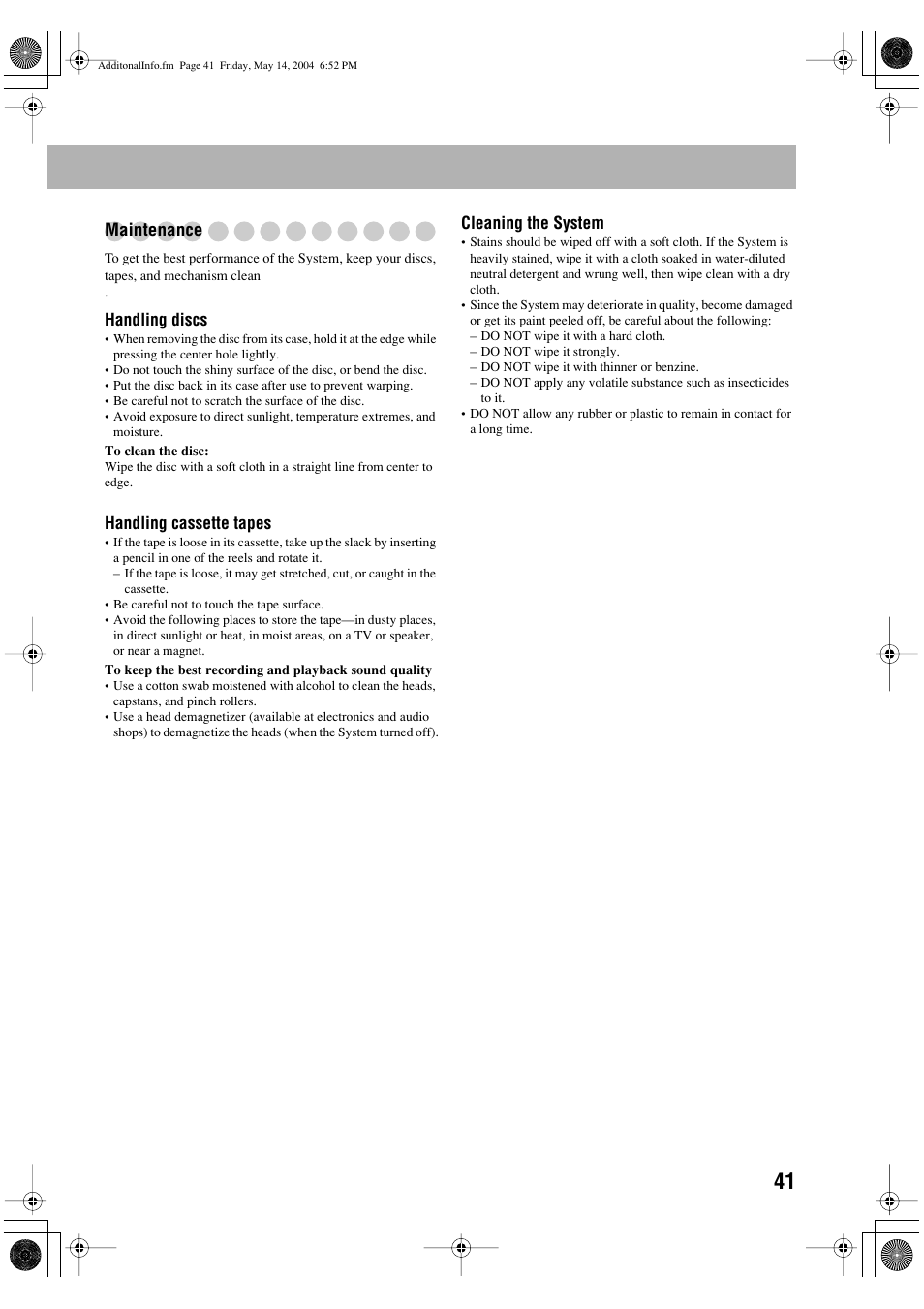 Maintenance | JVC UX-P450 User Manual | Page 192 / 198