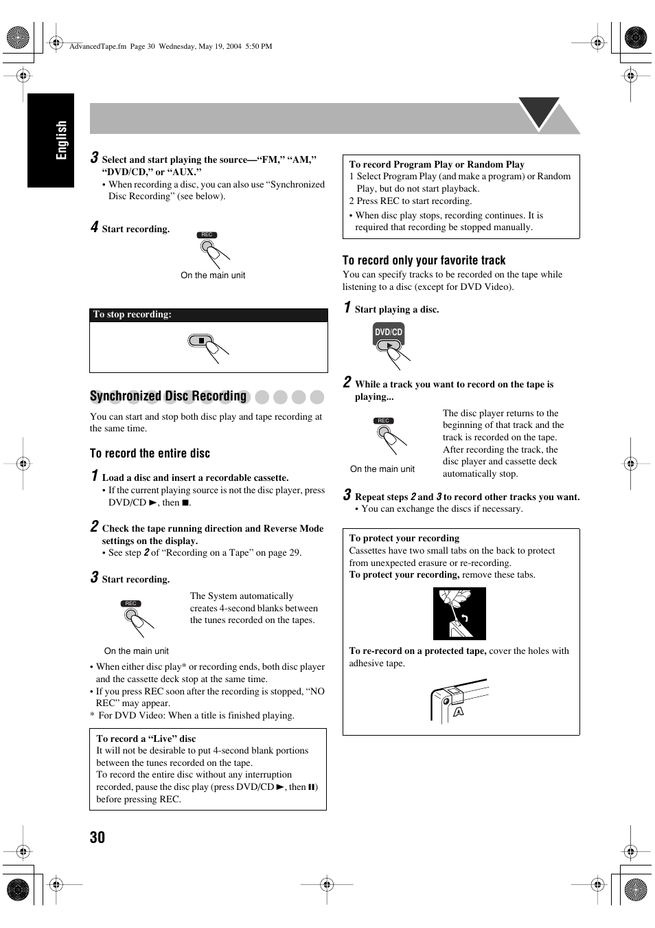 English, Synchronized disc recording | JVC UX-P450 User Manual | Page 32 / 198