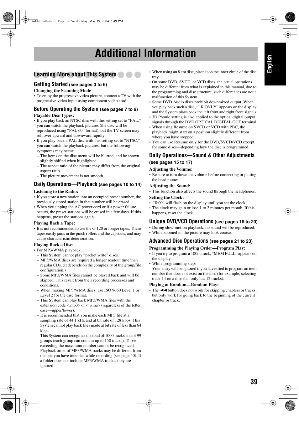 Additional information, English, Learning more about this system | JVC UX-P450 User Manual | Page 41 / 198