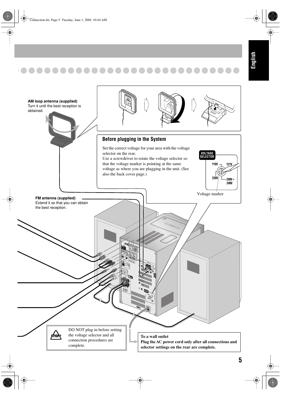 English, Before plugging in the system, Push open | JVC UX-P450 User Manual | Page 58 / 198